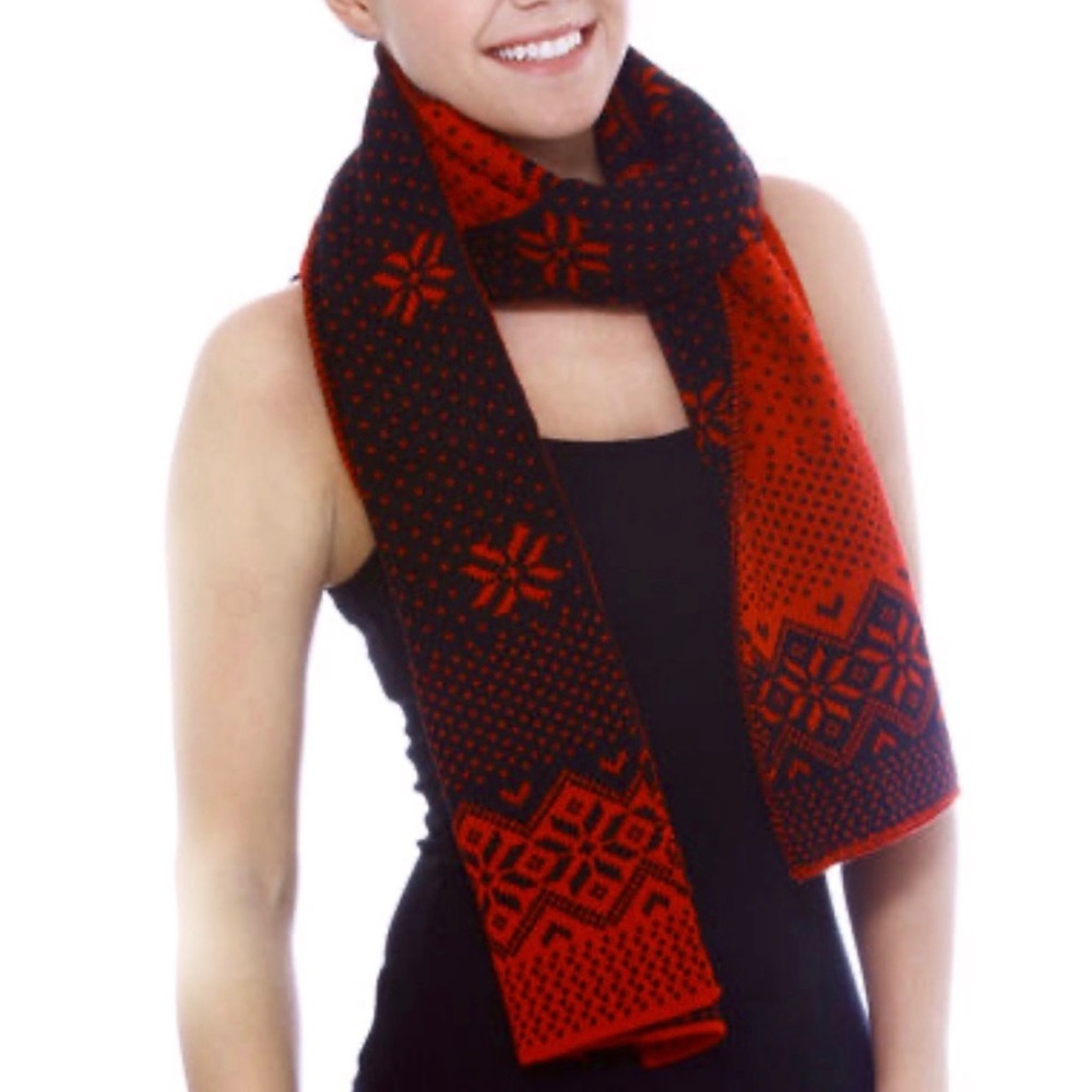 Unisex Long Knit Reversible Winter Scarf Red and Black by Simplicity
